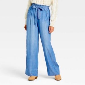 Knox Rose Women Pants XXL High Waisted Chambray Denim Wide Leg